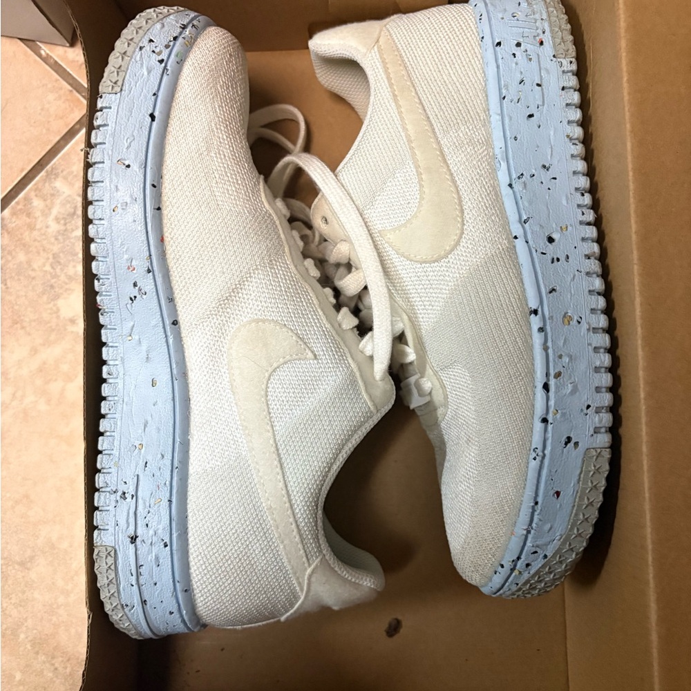 Nike White Sneakers with Blue Speckled Soles